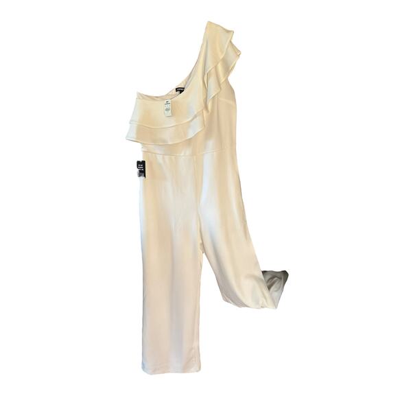 Express White One Shoulder Ruffle, Wide Leg Women's Jumpsuit, Size large - Picture 4 of 7